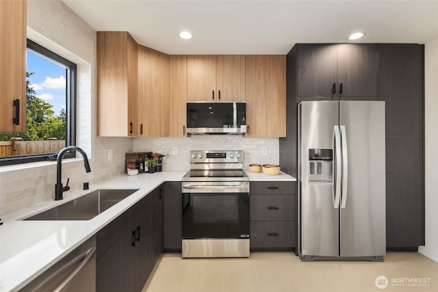 2912 SW Thistle St Unit B, Seattle, WA 98126 - kitchen with appliances with stainless steel finishes, light countertops, decorative backsplash, and recessed lighting