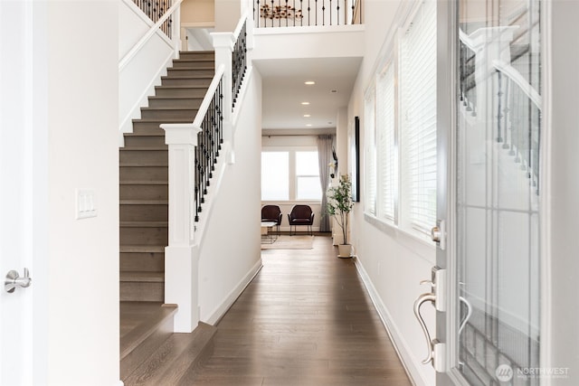 1297 Westridge Way NE, Issaquah, WA 98029 - entrance foyer with stairs, dark wood-type flooring, and recessed lighting