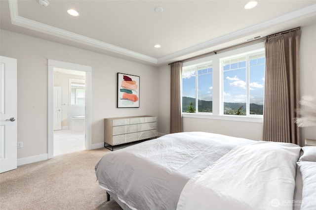 1297 Westridge Way NE, Issaquah, WA 98029 - bedroom with a raised ceiling, carpet floors, ornamental molding, recessed lighting, and ensuite bathroom
