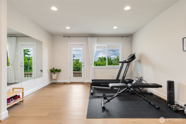 1297 Westridge Way NE, Issaquah, WA 98029 - exercise room featuring healthy amount of natural light, recessed lighting, and light wood-type flooring