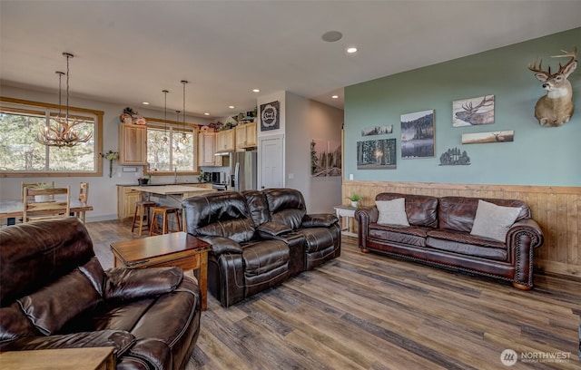108 Hummingbird Rd, East Wenatchee, WA 98802 - living area featuring wood finished floors, recessed lighting, and a chandelier