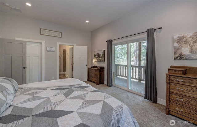 108 Hummingbird Rd, East Wenatchee, WA 98802 - bedroom featuring access to exterior, light colored carpet, and recessed lighting