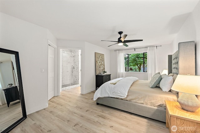 9019 166th St E, Puyallup, WA 98375 - bedroom featuring light wood finished floors, connected bathroom, and ceiling fan