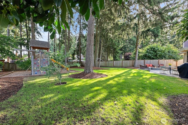 9019 166th St E, Puyallup, WA 98375 - fenced backyard featuring a playground and a patio