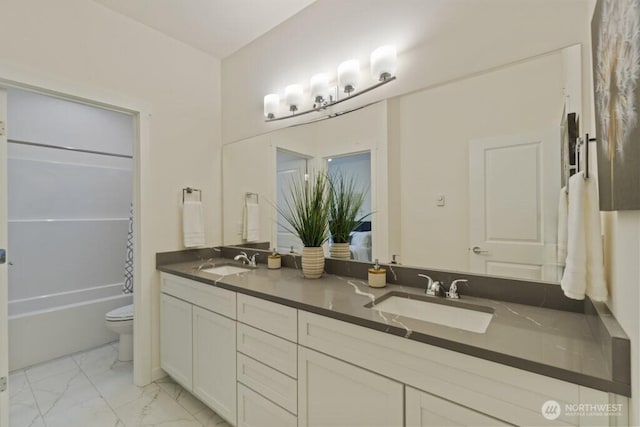 16106 Broadway Ave, Snohomish, WA 98296 - full bath featuring double vanity, marble finish floors, and shower / tub combination