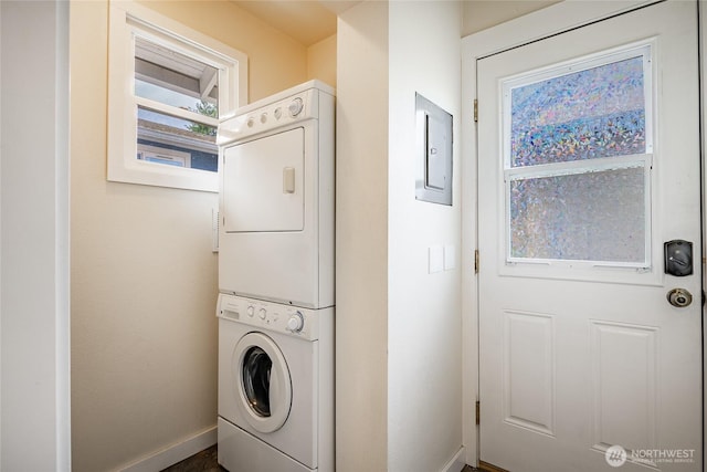 1639 King St, Bellingham, WA 98225 - washroom with estacked washer and dryer and electric panel