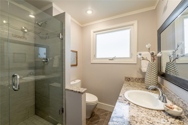 6306 17th Ave NE, Seattle, WA 98115 - bathroom with plenty of natural light, vanity, crown molding, and a stall shower