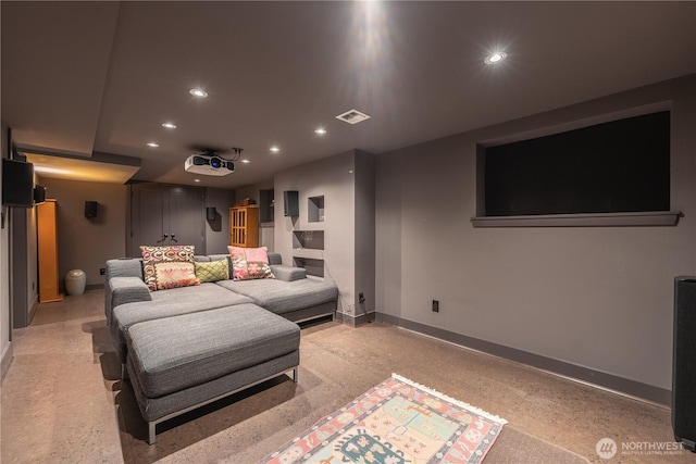 6306 17th Ave NE, Seattle, WA 98115 - home theater room featuring recessed lighting and dark aggregate flooring
