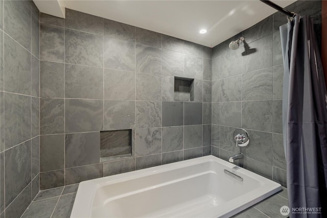 6306 17th Ave NE, Seattle, WA 98115 - full bathroom with shower / bathtub combination with curtain and tile walls