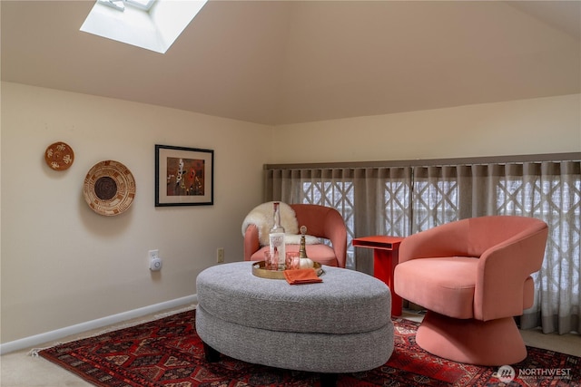 6306 17th Ave NE, Seattle, WA 98115 - living area with a skylight, carpet flooring, and vaulted ceiling
