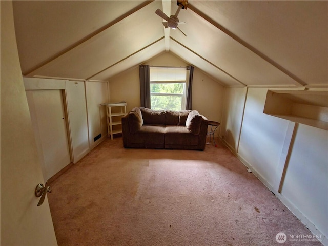 456 Upper Grand Ave, Hoquiam, WA 98550 - additional living space featuring ceiling fan, carpet floors, and vaulted ceiling