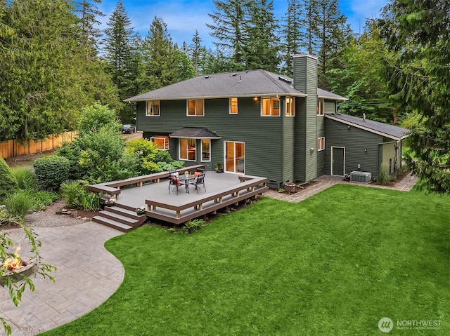 44422 SE 130th St, North Bend, WA 98045 - back of house featuring a chimney, a deck, and a patio