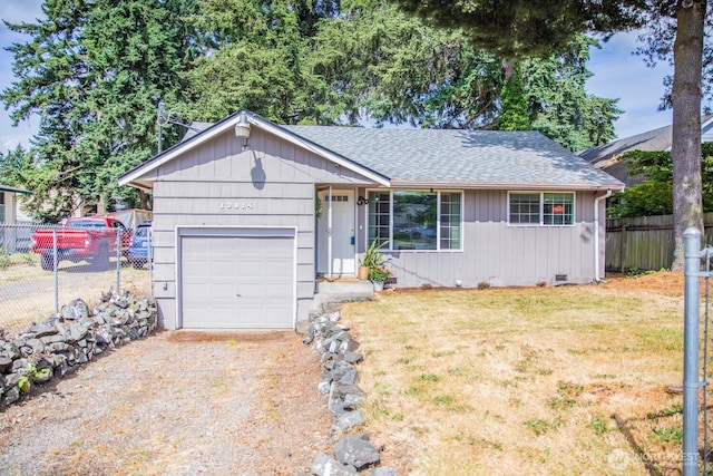 13814 C St S, Tacoma, WA 98444 - ranch-style house with dirt driveway, a shingled roof, and a garage
