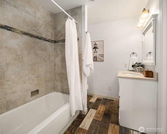 10733 126th Pl NE, Kirkland, WA 98033 - full bathroom featuring wood finished floors, shower / bath combo, and vanity