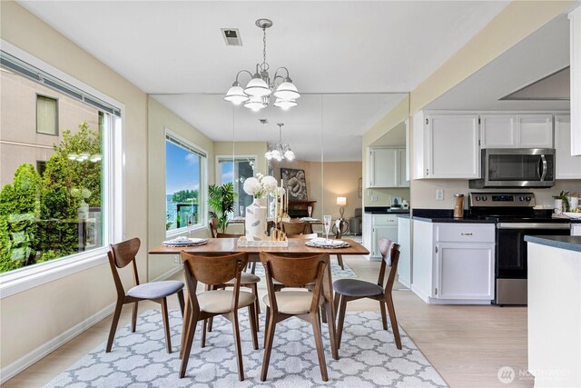 9201 NE Juanita Dr Unit 205, Kirkland, WA 98034 - dining room with a chandelier and light wood-style flooring