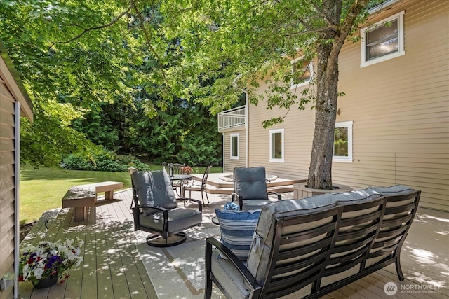 8606 184th St SW, Edmonds, WA 98026 - deck featuring an outdoor living space and a lawn