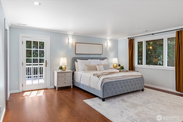 8606 184th St SW, Edmonds, WA 98026 - bedroom with access to outside, ornamental molding, and wood finished floors
