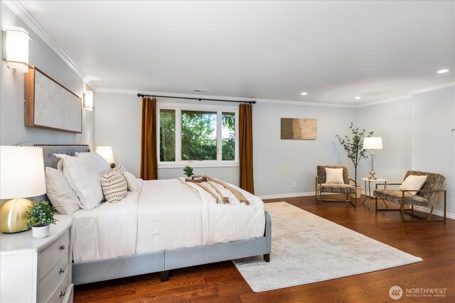 8606 184th St SW, Edmonds, WA 98026 - bedroom with crown molding, recessed lighting, and dark wood-type flooring