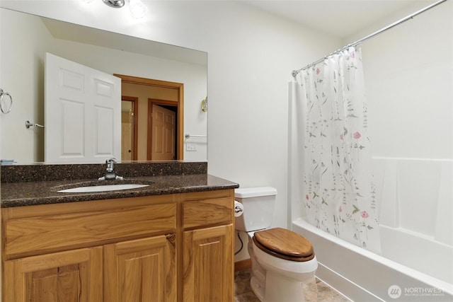 442 Rhododendron Dr, Sequim, WA 98382 - bathroom featuring vanity, shower / bath combination with curtain, and tile patterned flooring