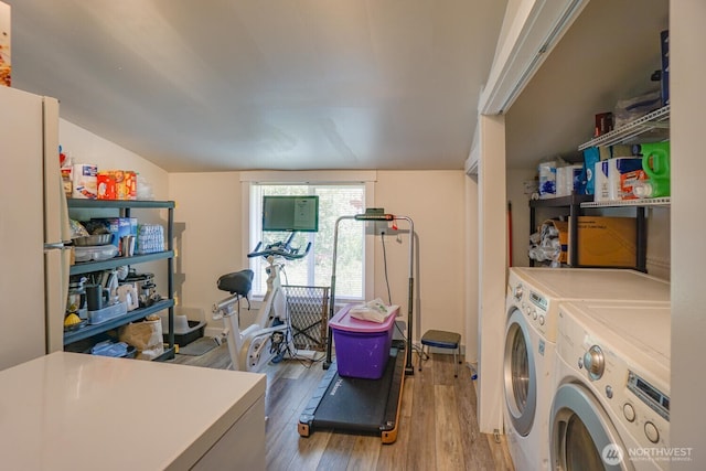 19910 NE 356th St, Yacolt, WA 98675 - laundry area with separate washer and dryer and wood finished floors