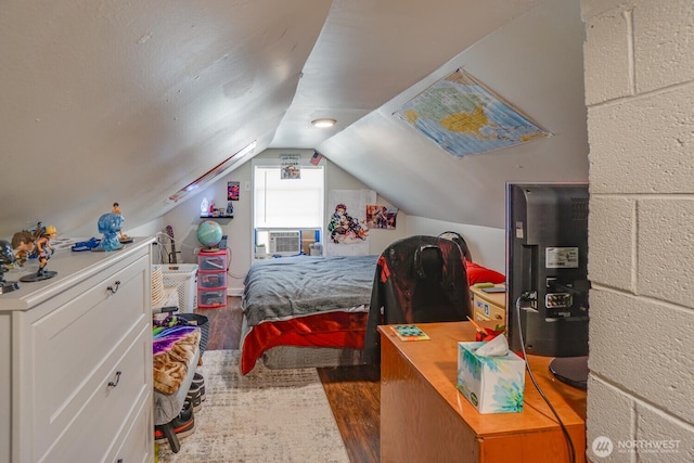 19910 NE 356th St, Yacolt, WA 98675 - bedroom with wood finished floors, cooling unit, and vaulted ceiling