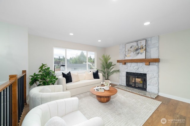 2316 67th Ave NE, Tacoma, WA 98422 - living room with wood finished floors, a fireplace, and recessed lighting