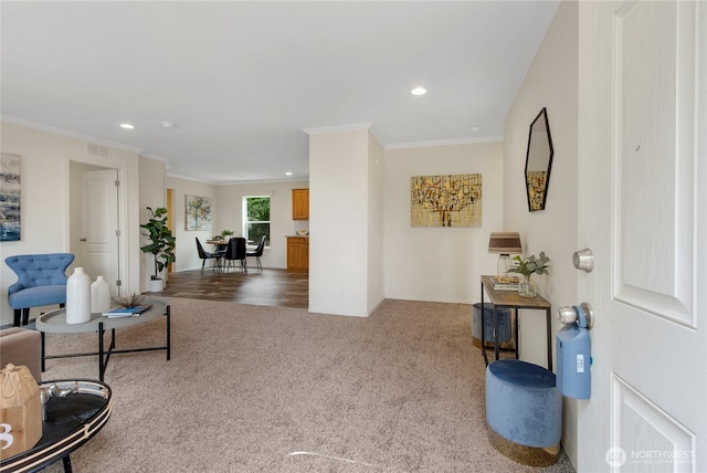 15807 78th Avenue Ct E, Puyallup, WA 98375 - carpeted living area featuring recessed lighting and crown molding