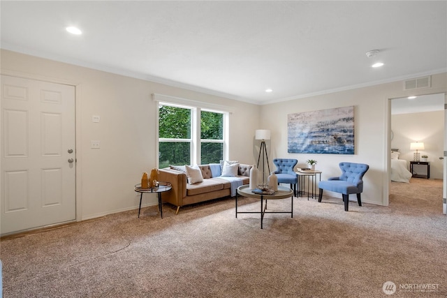15807 78th Avenue Ct E, Puyallup, WA 98375 - living area with carpet floors, crown molding, and recessed lighting