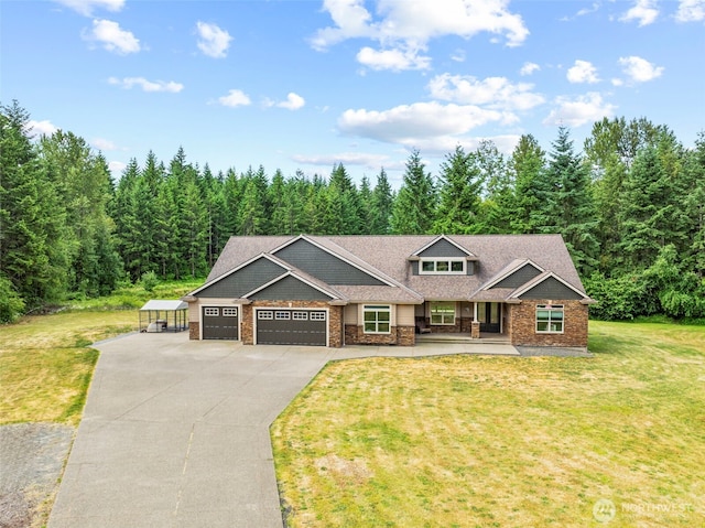 140 Bowers, Chehalis, WA 98532 - craftsman inspired home with asphalt driveway, a garage, a front lawn, brick siding, and a wooded view