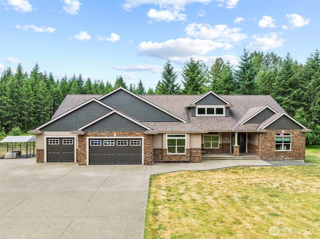 140 Bowers, Chehalis, WA 98532 - craftsman-style house featuring concrete driveway, an attached garage, a front yard, and stone siding