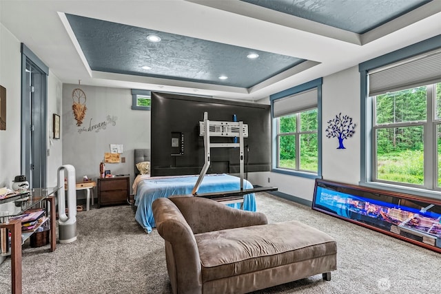 140 Bowers, Chehalis, WA 98532 - carpeted bedroom featuring a tray ceiling and recessed lighting