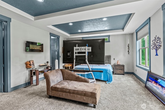 140 Bowers, Chehalis, WA 98532 - living area with carpet flooring, a raised ceiling, and recessed lighting