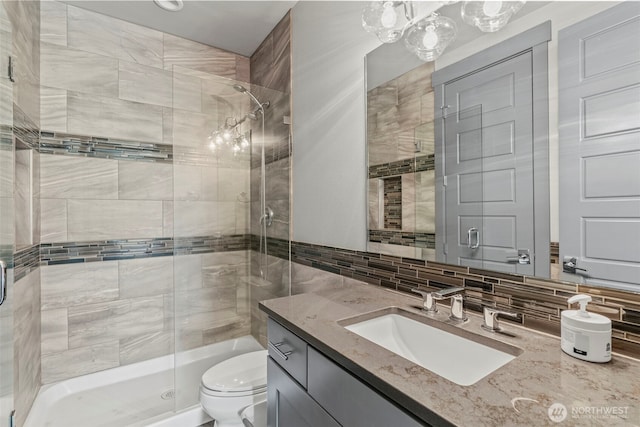 140 Bowers, Chehalis, WA 98532 - full bath featuring a shower stall, vanity, and backsplash