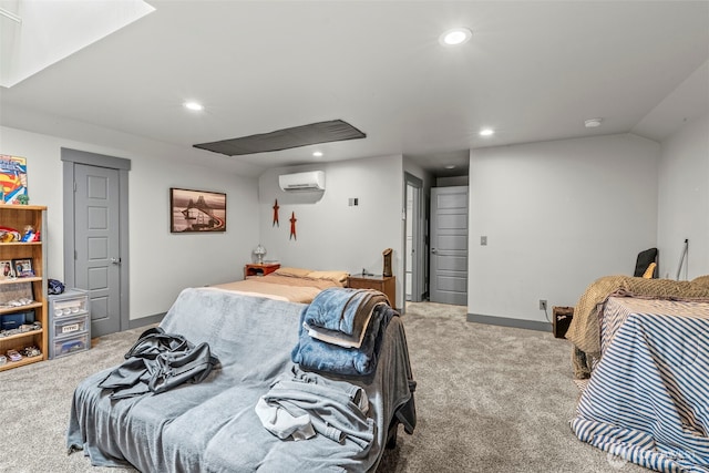 140 Bowers, Chehalis, WA 98532 - bedroom featuring an AC wall unit, carpet flooring, and recessed lighting