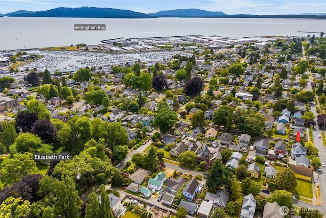 1615 Monroe St, Bellingham, WA 98225 - aerial overview of property's location with a water and mountain view