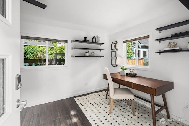 4055 SW Prince St, Seattle, WA 98116 - home office with dark wood-type flooring and baseboards