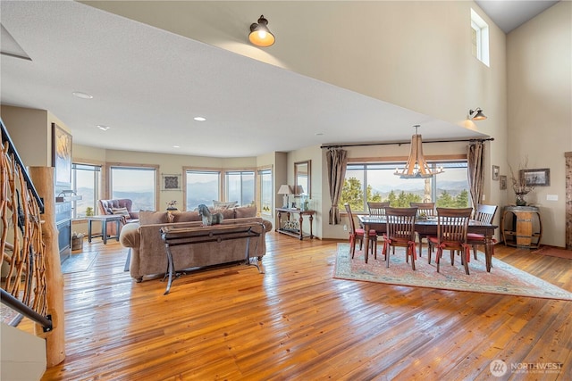 95 Horizon Ln, Chelan, WA 98816 - living room featuring light wood-type flooring, plenty of natural light, recessed lighting, and stairway