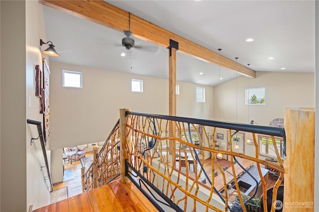 95 Horizon Ln, Chelan, WA 98816 - hall featuring an upstairs landing, hardwood / wood-style flooring, and recessed lighting