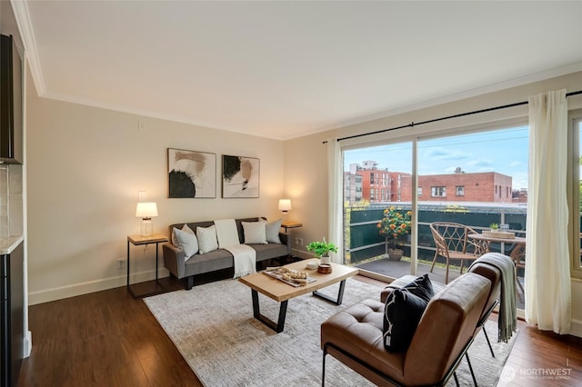 1110 E Harrison St Unit 301, Seattle, WA 98102 - living area featuring ornamental molding and dark wood finished floors
