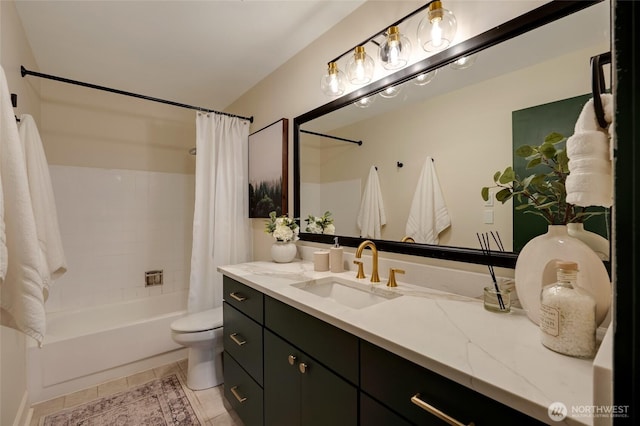 1110 E Harrison St Unit 301, Seattle, WA 98102 - full bath featuring vanity, shower / bath combo with shower curtain, and tile patterned floors