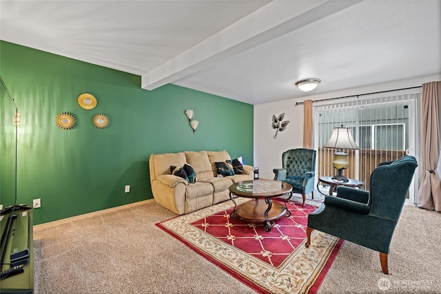 7230 178th St E, Puyallup, WA 98375 - carpeted living area featuring beam ceiling