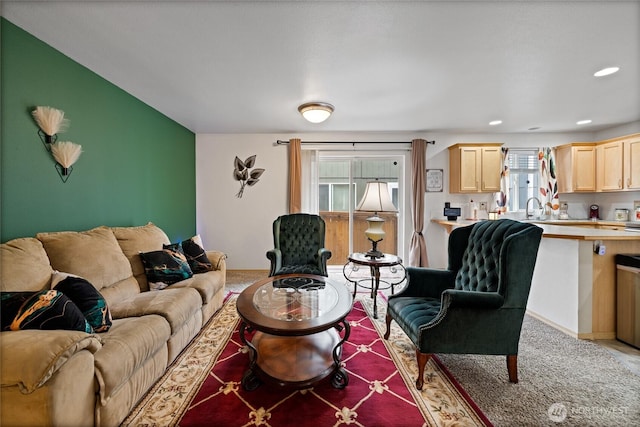 7230 178th St E, Puyallup, WA 98375 - living room featuring light carpet and recessed lighting