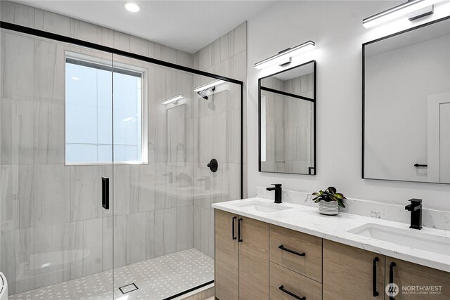 629A W Emerson Ave, Seattle, WA 98119 - full bath with double vanity and a stall shower