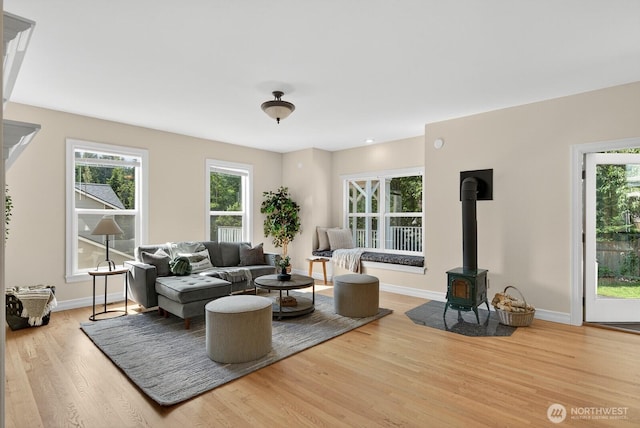 2414 42nd Pl, Anacortes, WA 98221 - living area with wood finished floors and a wood stove