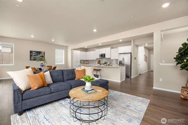 1312 Baker Heights Loop, Bremerton, WA 98312 - living area featuring dark wood finished floors, healthy amount of natural light, and recessed lighting