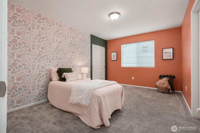 1312 Baker Heights Loop, Bremerton, WA 98312 - carpeted bedroom with baseboards and wallpapered walls