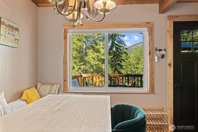7 Moonshine Ln, Ronald, WA 98940 - dining space featuring plenty of natural light, a chandelier, and beam ceiling