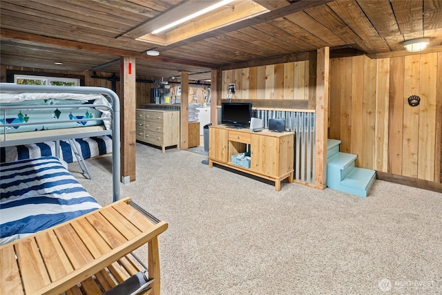 7 Moonshine Ln, Ronald, WA 98940 - bedroom with wood ceiling, wooden walls, and carpet flooring