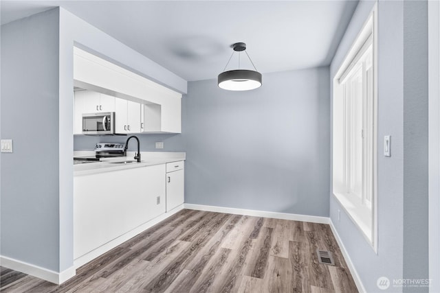 12608 NE 119th St Unit B8, Kirkland, WA 98034 - kitchen with stainless steel appliances, wood finished floors, white cabinetry, and light countertops