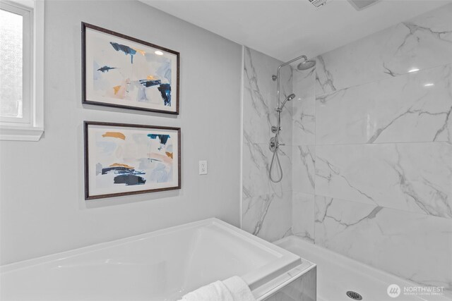 13002 145th St E, Puyallup, WA 98374 - full bathroom featuring a garden tub and a marble finish shower